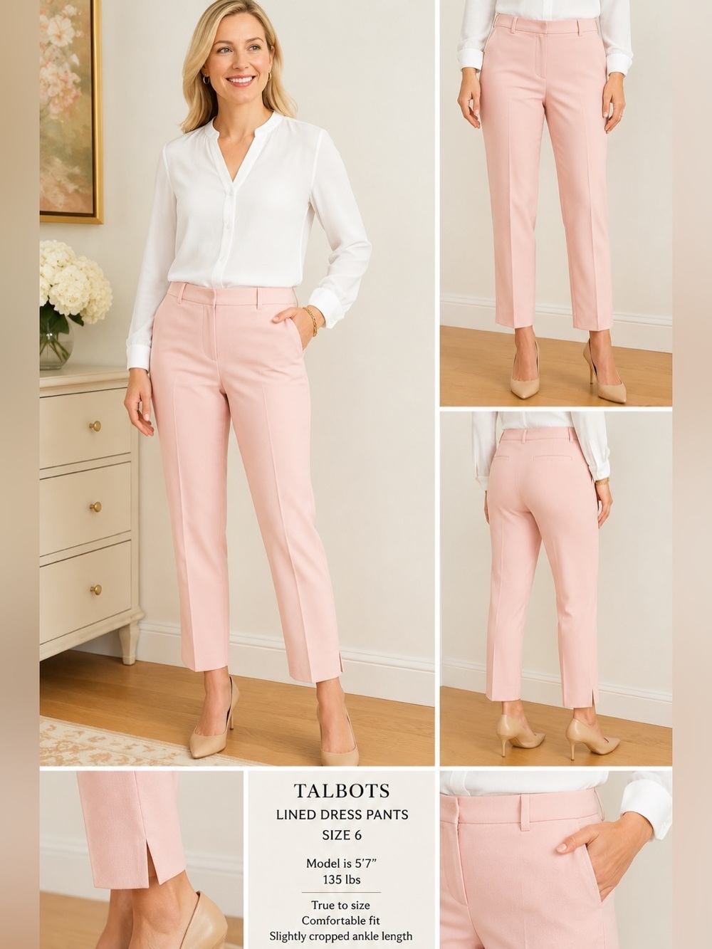 Talbots Blush Pink Ankle Dress Pants    SZ 6 Office Stretch Slim Ankle Trousers